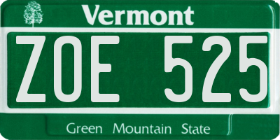 VT license plate ZOE525