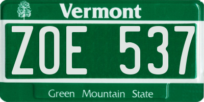 VT license plate ZOE537