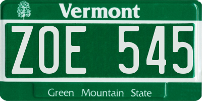 VT license plate ZOE545