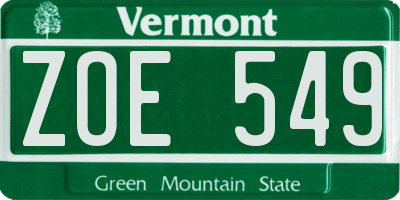 VT license plate ZOE549