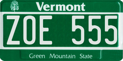 VT license plate ZOE555