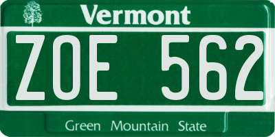 VT license plate ZOE562