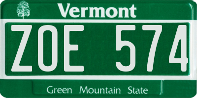 VT license plate ZOE574