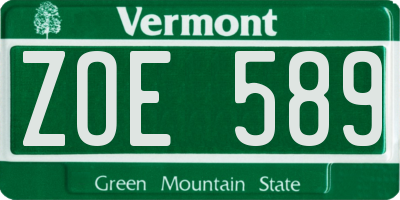 VT license plate ZOE589