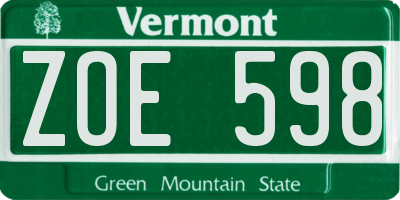 VT license plate ZOE598