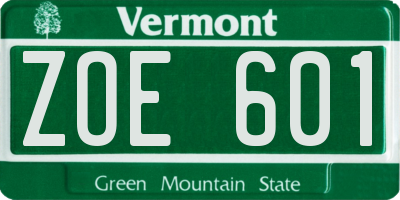 VT license plate ZOE601