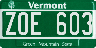 VT license plate ZOE603
