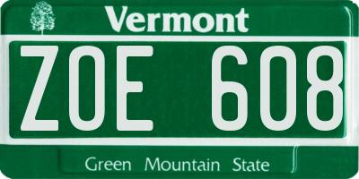 VT license plate ZOE608