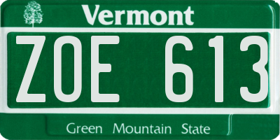 VT license plate ZOE613