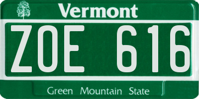 VT license plate ZOE616