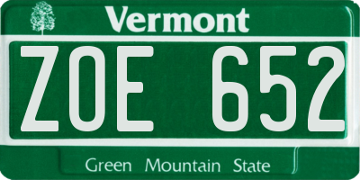 VT license plate ZOE652