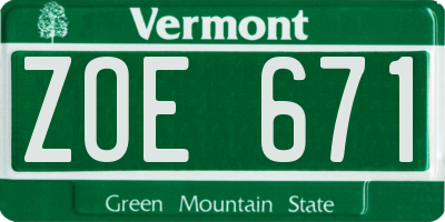 VT license plate ZOE671