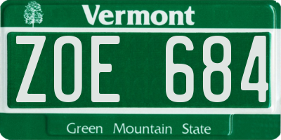 VT license plate ZOE684