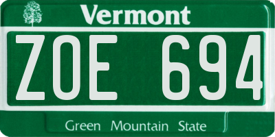 VT license plate ZOE694