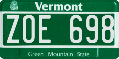 VT license plate ZOE698