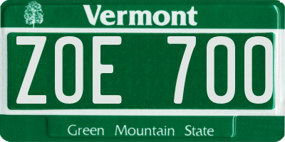 VT license plate ZOE700