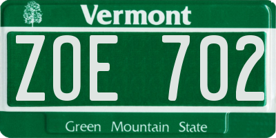 VT license plate ZOE702
