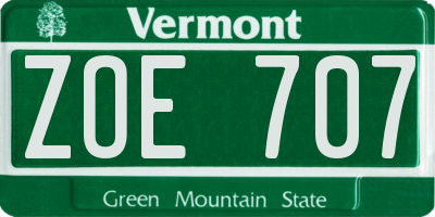VT license plate ZOE707