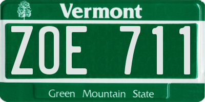 VT license plate ZOE711
