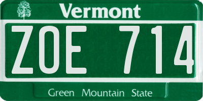 VT license plate ZOE714