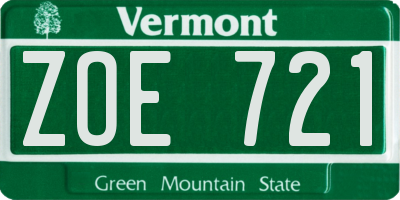VT license plate ZOE721