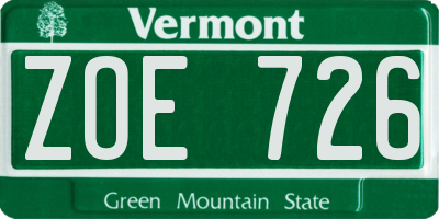 VT license plate ZOE726
