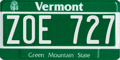 VT license plate ZOE727