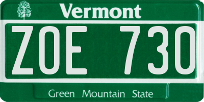 VT license plate ZOE730