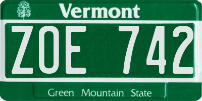 VT license plate ZOE742
