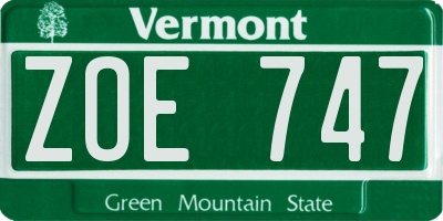 VT license plate ZOE747