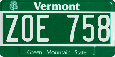 VT license plate ZOE758
