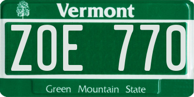 VT license plate ZOE770