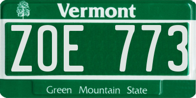 VT license plate ZOE773