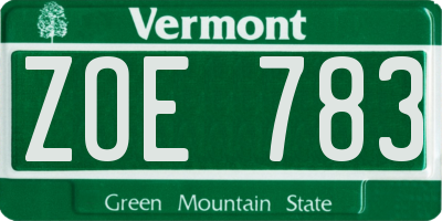 VT license plate ZOE783
