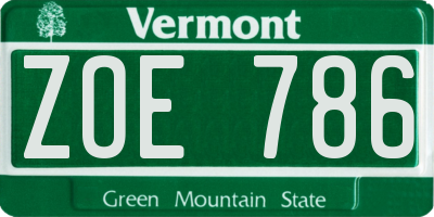 VT license plate ZOE786