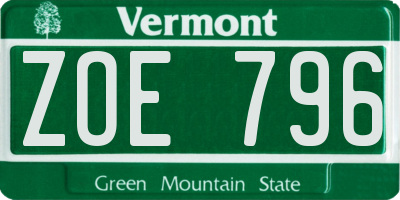 VT license plate ZOE796