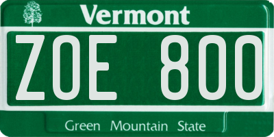 VT license plate ZOE800