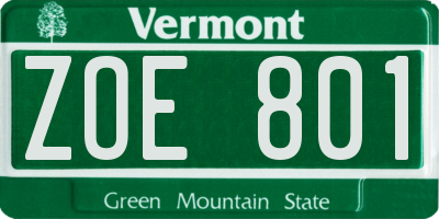 VT license plate ZOE801