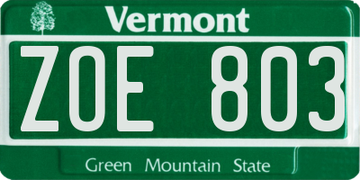 VT license plate ZOE803