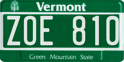 VT license plate ZOE810