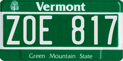 VT license plate ZOE817