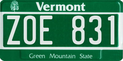 VT license plate ZOE831