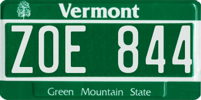 VT license plate ZOE844