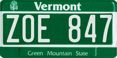 VT license plate ZOE847