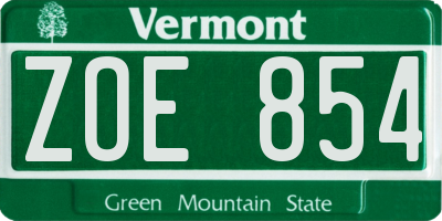 VT license plate ZOE854