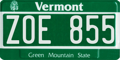 VT license plate ZOE855