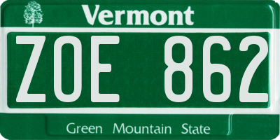 VT license plate ZOE862