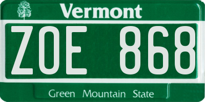 VT license plate ZOE868