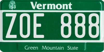 VT license plate ZOE888