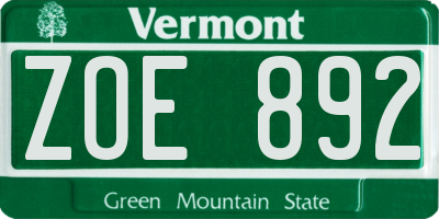 VT license plate ZOE892